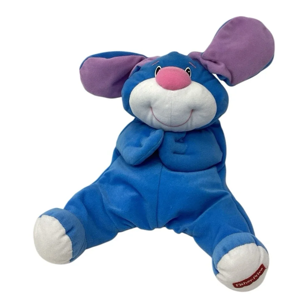 Vintage Fisher Price 1998 Rumple Puppy Plush Blue Pink Nose
